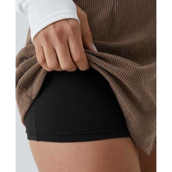 Halara High Waisted Back Zipper Split Hem 2-in-1 Corduroy Casual Skirt Sz XS Bro - Picture 7 of 9